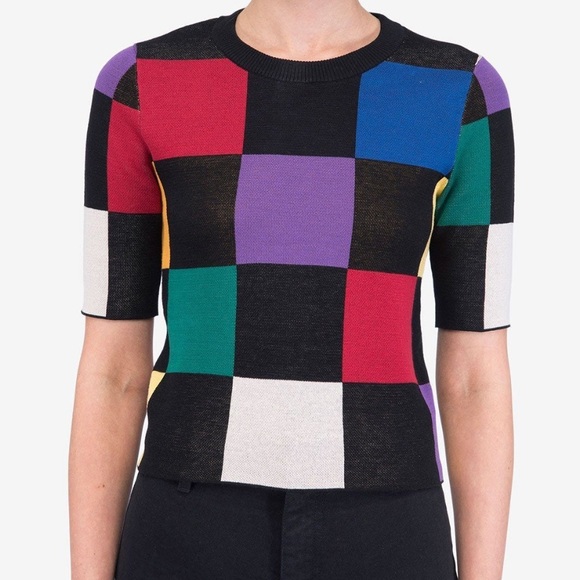 STAUD Bain Checkered Knit Top Size L - Picture 2 of 8